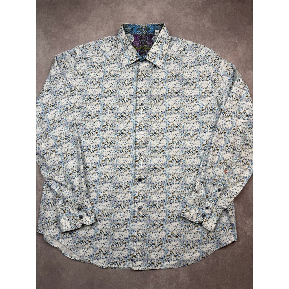 Robert Graham Men L Classic Fit Blue Floral Print Long Sleeve Button Shirt